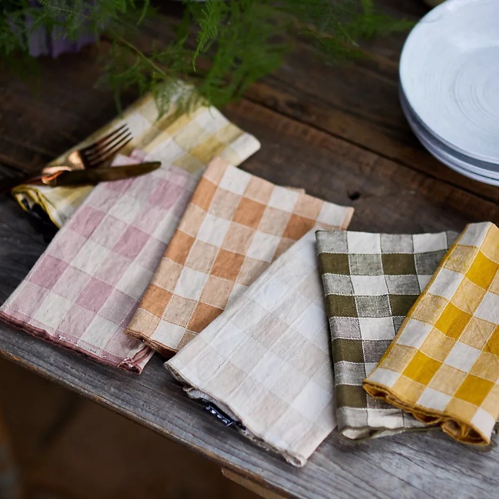 New Set of 2 Maison de Vacances Plaid 100% Linen French Napkins Paris Chic